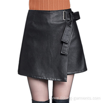 Sexy PU Leather A-line Irregularity Vent Skirt